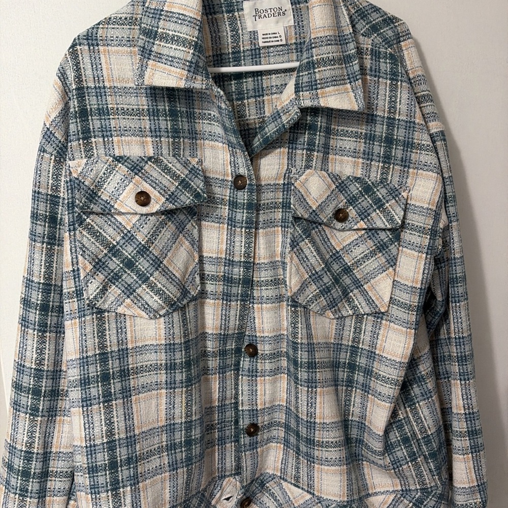 Boston Traders Green and Cream Plaid Shirt